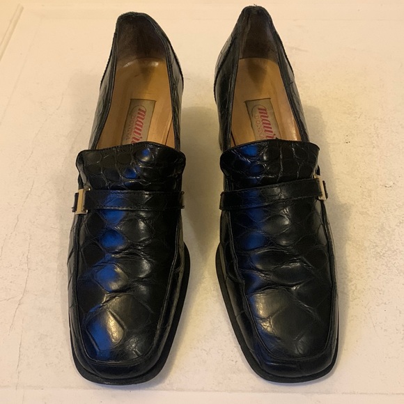 Mauri Women's Luxury Leather Heeled Loafers Genuine Alligator Size 8B - Picture 2 of 15